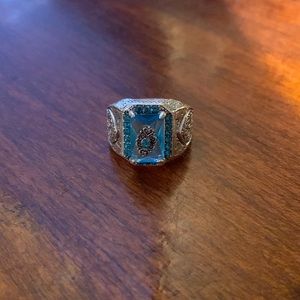 Turkish Style Aqua Blue Stone Men’s Ring Size 10